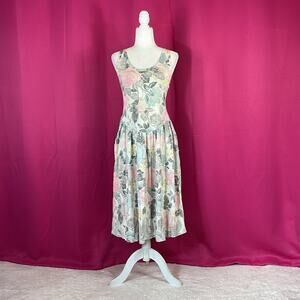 Vintage 80s 90s Mister Noah floral print sleeveless midi dress, med